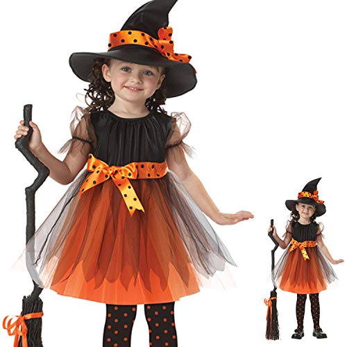 APPCRFM Halloween-Kostüme für Kinder, Hexenhut und Schleifengürtel, Halloween-Zauberer-Kostüm, Mädchen, Cosplay-Kostüm, Hexenkostüme für Kinder für Party und Cosplay (klassisches Gelb) von APPCRFM