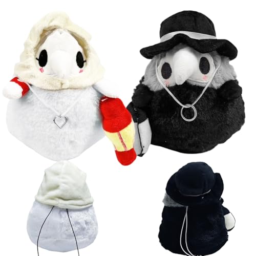 APPCRFM Plague Doctor Plüschtier, Halloween Plague Kuscheltier 2pcs Schwarz Plagu-e Cartoon Plüschspielzeug, Gefüllte Plüschkissenpuppe Weiches, Geschenk für Kinder und Erwachsene, 20cm von APPCRFM