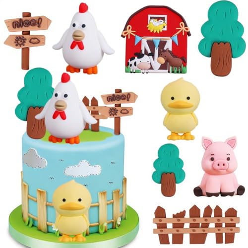 Bauernhof Tier Kuchen Dekoration, Tier Geburtstag Kuchen Topper Set, Bauernhof Tiere Geburtstag Party Supplies, Geburtstag Thema Baby Taufe Dekorationen Geeignet für Jungen und Mädchen von APPCRFM