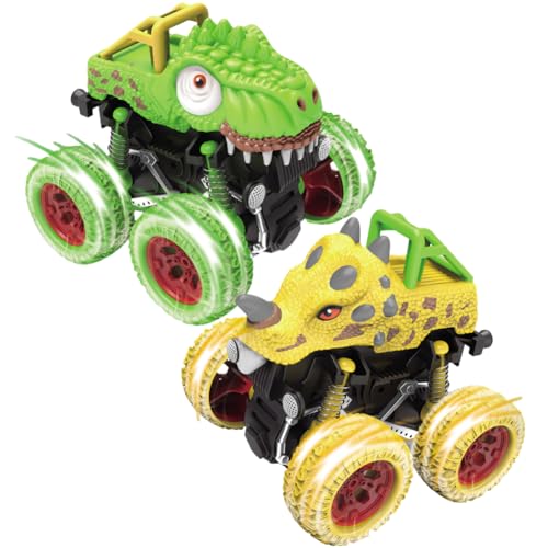Dinosaurier Monstertruck,Monster Trucks Spielzeug,Dinosaurier 360 Grad Rotierende Monstertruck,Rotierendes Geländewagen Spielzeugauto,Dinosaurier Spielzeugauto für Kinder ab 3-10 Jahre, 2 Stück von APPCRFM