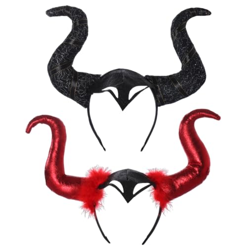 Schwarz Hörner Stirnband, Teufel Horn, 2pcs, Big Demon Cow Horn Kopfschmuck Halloween Cosplay Kostüm Requisiten, Teufel Hörner Gothic Cow Horn Stirnband, Schwarz Hörner Fancy Dress, Halloween Teufe von APPCRFM