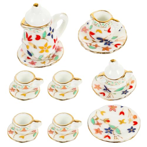 1:12 Puppenhaus Mini Porzellan Blumentee Tassen Set, 15pcs Miniatur Porzellan Teeservice Geschirr Simulation Modell Teeservice Teekannen Set Puppengeschirr Für Jungen Mädchen Puppenhäuser von APRRMLIZW