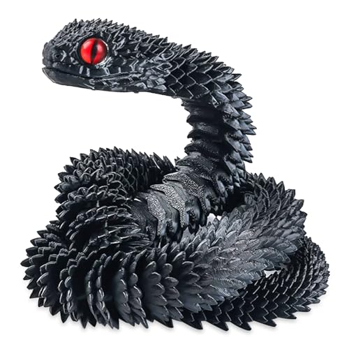 APRRMLIZW 3D Gedrucktes Schlangenspielzeug 60cm Flexible Schlangenfidget Toys Beweglicher 3D Gedruckter Schlange Drache Tiere Flexibles Snake Für Erwachsene Kinder Geschenk, Schwarz von APRRMLIZW