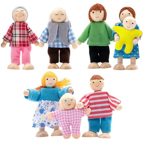 APRRMLIZW Biegepuppen Puppenhaus Puppenfamilie Set, Holz 8 Personen Figuren Puppen Spielset Hölzernes Puppenhaus Set Mit Familie Spielzeug Mini Puppenfamilie Für Puppenhaus Zubehör Geschenk von APRRMLIZW