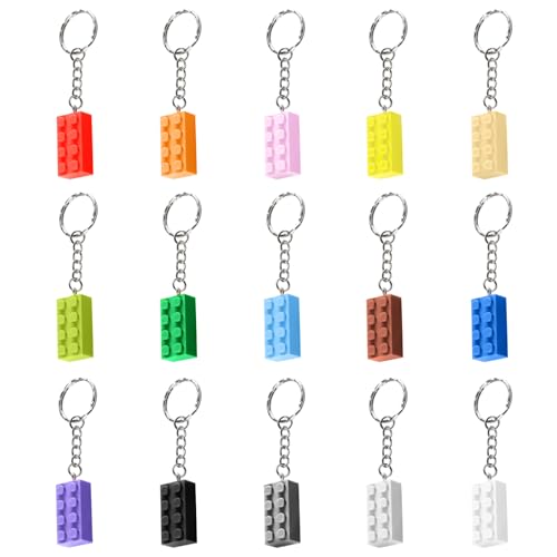 Schlüsselanhänger Bausteine 15 Stück - Kunststoff Anhänger für Schlüsselbund, Dekorative Brick Keychain für Lego, Geburtstag Party Bag Fillings von APRRMLIZW