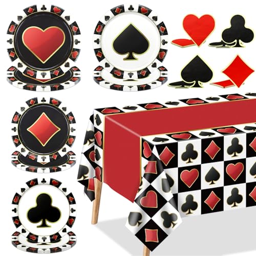Casino Geburtstag Party Teller Set für 20 Gäste, einschließlich Poker Tischdecke, Servietten und Teller für Casino-Thema Party Dekorationen Game Night Baby Shower von APUXXJUPA