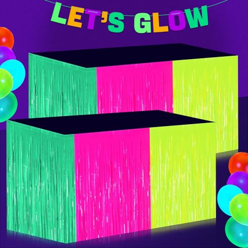 Glühen in der dunklen Party Supplies Fransen Tisch Rock, 2 Pack bunte fluoreszierende Tabelle Röcke Glow Luftschlangen für Neon Geburtstag Party Dekorationen von APUXXJUPA