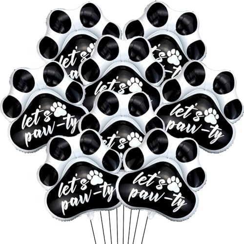 Luftballons mit Pfotenabdruck, 71,1 x 66 cm, große Hunde-Party-Folienballons mit Aufdruck "Let's Pawty", für Haustiere, Hunde, Katzen, Kindergeburtstagsparty, 4 Stück, Schwarz, 4 Stück von APUXXJUPA