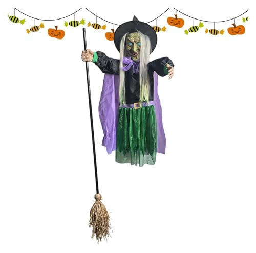Fliegende Hexe auf Besen | Gruselige fliegende Hexe, Halloween-Dekoration for den Garten – Gruselige Requisiten for drinnen und draußen, Haus, Hof, Veranda, Terrasse Fliegende Hexe auf Besen | Gruselige fliegende Hexe, Halloween-Dekoration for den Garten – Gruselige Requisiten for drinnen und draußen, Haus, Hof, Veranda, Terrasse von AQCDPJYU