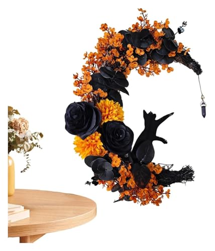 Halloween-Mondkranz | Halloween-Kranz for die Haustür | Leuchtende Mondkatzen-Girlande for Zuhause, Party, Fenster, Wand, drinnen und draußen(C) von AQCDPJYU