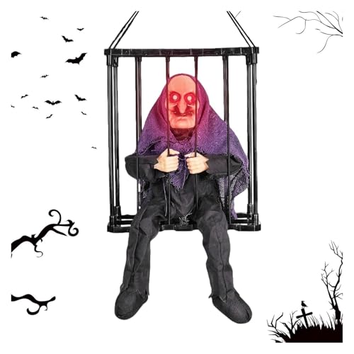 Schreiende animierte Halloween-Dekorationen | Animierte Terror-Spukhaus-Dekorationsrequisite, gruseliger Gefangenenkäfig, schreiendes Halloween-Dekor mit Bewegungs- und Lichtsensor(G) von AQCDPJYU