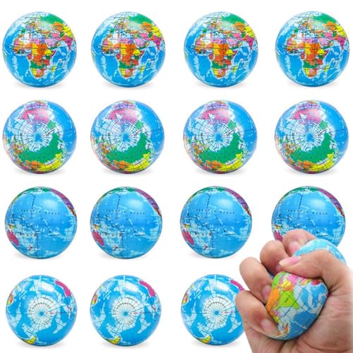 12 Stück Antistressball Weltkugel, Mini Schaumstoffball, Anti Stress Spielzeug, Mini Globus Stressball, 6 cm Stressball Globus Klein für Kinder Erwachsene (12 Stück,die Erde) von AQCQDQ