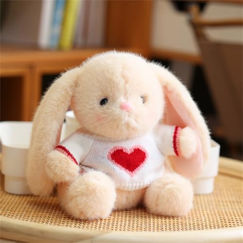 AQCQDQ 20 cm Kuscheltier Hase, PlüSchtier Kaninchen mit Schlappohren, Flauschiger Stofftier zum Spielen & Kuscheln, Plüsch Hase, Süße Kuscheltiere, Geschenk für Mädchen und Jungen (Beige Pullover) von AQCQDQ