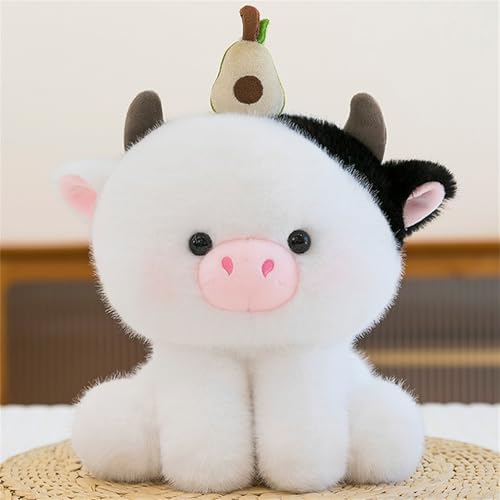 AQCQDQ 20 cm Panda Kuscheltier für Kinder, Süßer Kawaii Panda Plüschtier mit Fruit, Kleine Bären Plüsch, Mini Plüschtiere Elephant, Dog Geschenk für Kinder und Erwachsene (Kuh) von AQCQDQ