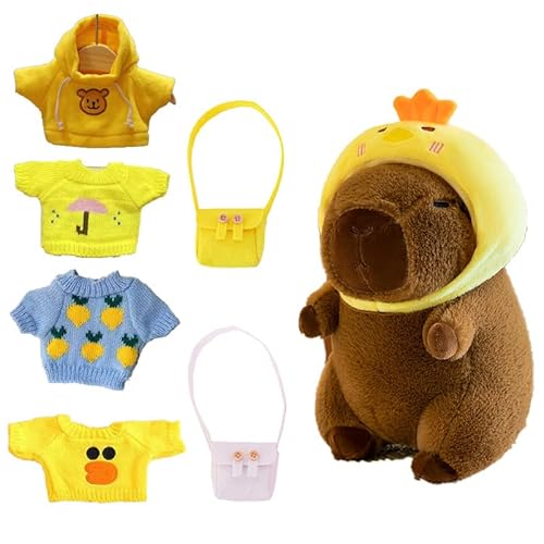 AQCQDQ 23cm Capybara Kuscheltier, Capybara Plüsch Mit Kleidung Und Accessoires 6st, Capybara Puppenbekleidung Anziehen Puppenkostüm Puppenzubehör Garn Für Mädchen Und Jungen (#B) von AQCQDQ