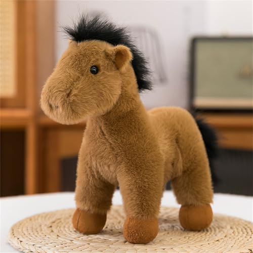 AQCQDQ 30 cm Pferd Kuscheltier, Simulation Stehend Pferd Plüsch Spielzeug, Kawaii Pferd Plüschtier, Plüschpferd für Mädchen und Jungen (Dunkelbraun) von AQCQDQ