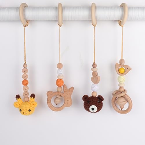 AQCQDQ 4 Stück Spielbogen Baby Spielzeug ab 0 Monate, Hängespielzeug Kinderwagen, Spielebogen Babies Holz Anhänger Baby Gym Spielzeug für Babyschale Babybett Autositz (Orange) von AQCQDQ