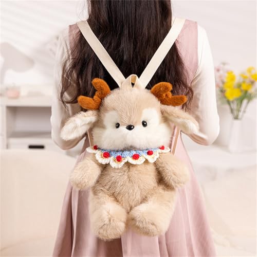 AQCQDQ 40 cm Elch Puppen Plüschtiere, Elch Kuscheltier Tasche, Süßes Hirsch Stofftier Plüsch Stofftier Spielzeug, Plum Deer Giraffenpuppe Plüsch Kissen, Mädchen Umhängetasche (Rucksack) von AQCQDQ