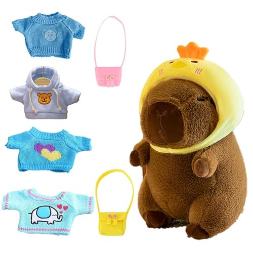 AQCQDQ 6St Puppenzubehör Für 23cm Peluche Capybara, Capybara Plüschtier Mit Pullover Und Zubehör, Blau, Anziehen Puppenkostüm Puppenzubehör Anziehspielzeug Für Mädchen Und Jungen (#A) von AQCQDQ
