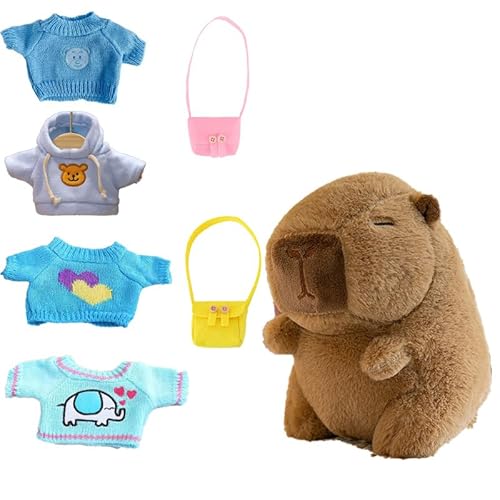 AQCQDQ 6St Puppenzubehör Für 23cm Peluche Capybara, Capybara Plüschtier Mit Pullover Und Zubehör, Blau, Anziehen Puppenkostüm Puppenzubehör Anziehspielzeug Für Mädchen Und Jungen (#B) von AQCQDQ