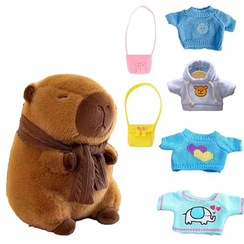 AQCQDQ 6St Puppenzubehör Für 23cm Peluche Capybara, Capybara Plüschtier Mit Pullover Und Zubehör, Blau, Anziehen Puppenkostüm Puppenzubehör Anziehspielzeug Für Mädchen Und Jungen (#C) von AQCQDQ
