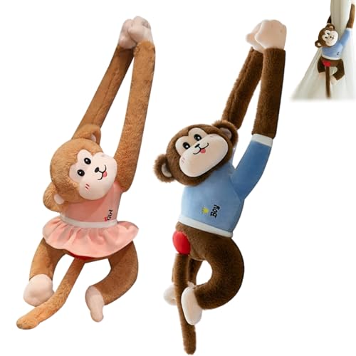 AQCQDQ AFFE Plüschtiere Langarmiger AFFE Hängende Stofftier Kissen, Niedliche Weich Und Flauschig Hanging Monkey Kopfkissen Plüsch Spielzeug Kawaii Plüschkissen Vorhang Dekoration (80 cm,2 PCS) von AQCQDQ