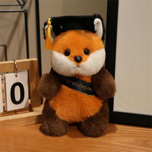 AQCQDQ Abschluss Kuscheltier Geschenk, Plüschtier Panda Fuchs Husky Hund Mit Bachelor-Hut Kuscheltier Abschlussfeier Deko, Abschluss Geschenk Schüler Kindergarten Grundschule (Fuchs,#AA) von AQCQDQ