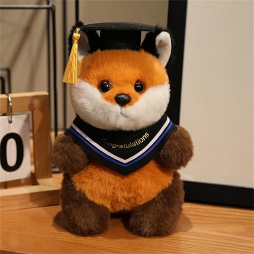 AQCQDQ Abschluss Kuscheltier Geschenk, Plüschtier Panda Fuchs Husky Hund Mit Bachelor-Hut Kuscheltier Abschlussfeier Deko, Abschluss Geschenk Schüler Kindergarten Grundschule (Fuchs,Blau) von AQCQDQ