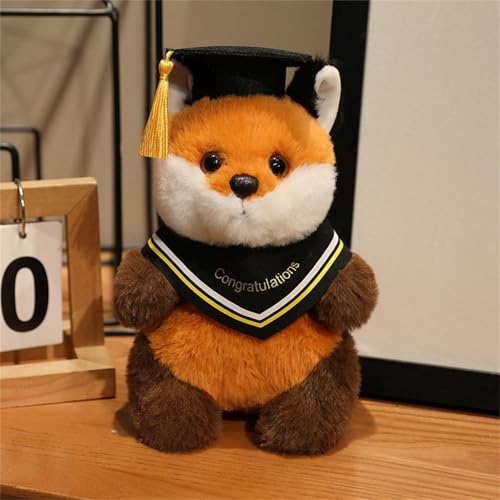 AQCQDQ Abschluss Kuscheltier Geschenk, Plüschtier Panda Fuchs Husky Hund Mit Bachelor-Hut Kuscheltier Abschlussfeier Deko, Abschluss Geschenk Schüler Kindergarten Grundschule (Fuchs,Gelb) von AQCQDQ