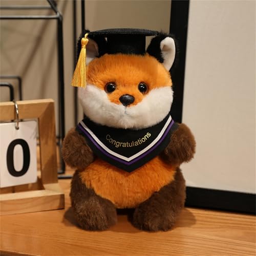 AQCQDQ Abschluss Kuscheltier Geschenk, Plüschtier Panda Fuchs Husky Hund Mit Bachelor-Hut Kuscheltier Abschlussfeier Deko, Abschluss Geschenk Schüler Kindergarten Grundschule (Fuchs,Lila) von AQCQDQ