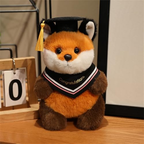 AQCQDQ Abschluss Kuscheltier Geschenk, Plüschtier Panda Fuchs Husky Hund Mit Bachelor-Hut Kuscheltier Abschlussfeier Deko, Abschluss Geschenk Schüler Kindergarten Grundschule (Fuchs,Rosa) von AQCQDQ