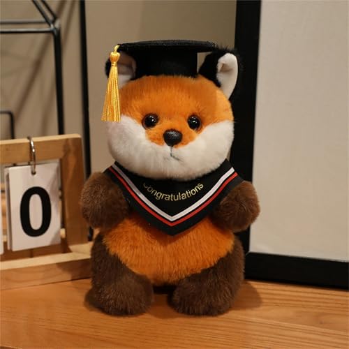 AQCQDQ Abschluss Kuscheltier Geschenk, Plüschtier Panda Fuchs Husky Hund Mit Bachelor-Hut Kuscheltier Abschlussfeier Deko, Abschluss Geschenk Schüler Kindergarten Grundschule (Fuchs,Rot) von AQCQDQ