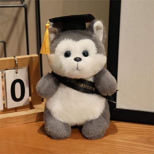 AQCQDQ Abschluss Kuscheltier Geschenk, Plüschtier Panda Fuchs Husky Hund Mit Bachelor-Hut Kuscheltier Abschlussfeier Deko, Abschluss Geschenk Schüler Kindergarten Grundschule (Husky,#AA) von AQCQDQ