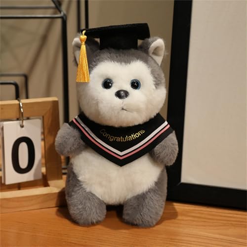 AQCQDQ Abschluss Kuscheltier Geschenk, Plüschtier Panda Fuchs Husky Hund Mit Bachelor-Hut Kuscheltier Abschlussfeier Deko, Abschluss Geschenk Schüler Kindergarten Grundschule (Husky,Rosa) von AQCQDQ
