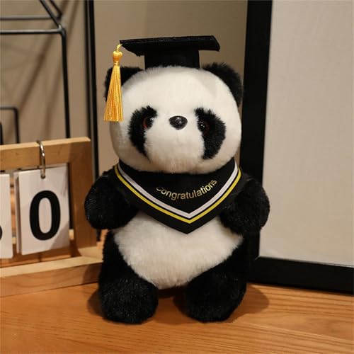 AQCQDQ Abschluss Kuscheltier Geschenk, Plüschtier Panda Fuchs Husky Hund Mit Bachelor-Hut Kuscheltier Abschlussfeier Deko, Abschluss Geschenk Schüler Kindergarten Grundschule (Panda,Gelb) von AQCQDQ
