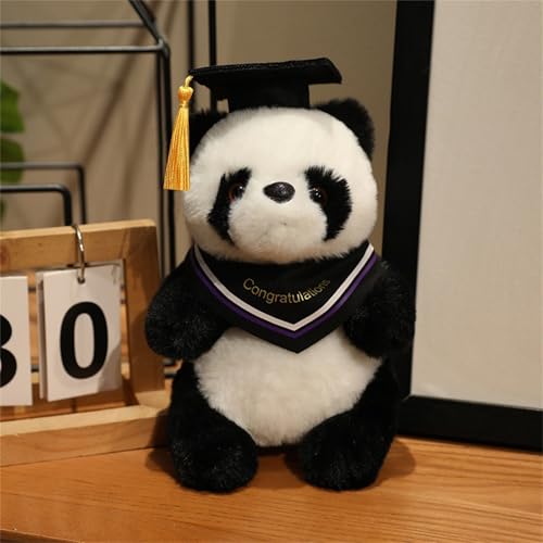 AQCQDQ Abschluss Kuscheltier Geschenk, Plüschtier Panda Fuchs Husky Hund Mit Bachelor-Hut Kuscheltier Abschlussfeier Deko, Abschluss Geschenk Schüler Kindergarten Grundschule (Panda,Lila) von AQCQDQ