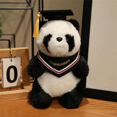 AQCQDQ Abschluss Kuscheltier Geschenk, Plüschtier Panda Fuchs Husky Hund Mit Bachelor-Hut Kuscheltier Abschlussfeier Deko, Abschluss Geschenk Schüler Kindergarten Grundschule (Panda,Rosa) von AQCQDQ