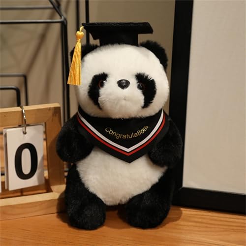 AQCQDQ Abschluss Kuscheltier Geschenk, Plüschtier Panda Fuchs Husky Hund Mit Bachelor-Hut Kuscheltier Abschlussfeier Deko, Abschluss Geschenk Schüler Kindergarten Grundschule (Panda,Rot) von AQCQDQ
