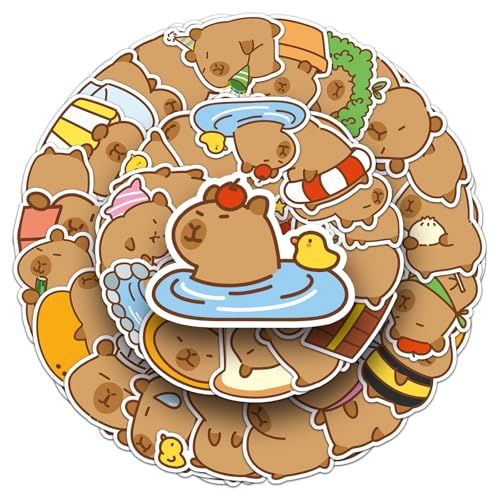 AQCQDQ Aufkleber für Kinder,200Capybara Aufkleber Wasserschwein Vinyl Stickers Wasserdicht Ästhetisch Aufkleber,Telefon Gitarre Skateboard Computer Koffer Fahrrad (200) von AQCQDQ