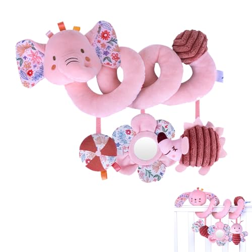 AQCQDQ Baby Activity Spielzeug Spirale, Kinderwagen Spielzeug with Squeaker and Rattle, Spiralplüsch-Spielzeug zum Aufhängen, für Kinderbett/Autositz/Babyschale (Elefant) von AQCQDQ