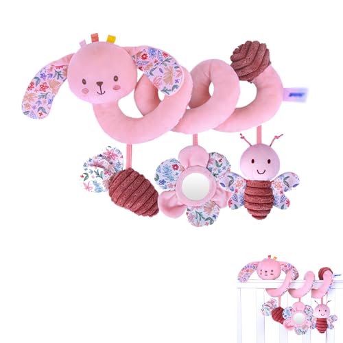AQCQDQ Baby Activity Spielzeug Spirale, Kinderwagen Spielzeug with Squeaker and Rattle, Spiralplüsch-Spielzeug zum Aufhängen, für Kinderbett/Autositz/Babyschale (Hase) von AQCQDQ