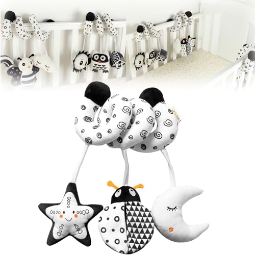 AQCQDQ Baby Activity Spielzeug Spirale Hängespielzeug, Kinderwagen Spielzeug Babyschale Spielzeug, Schwarz-Weißes Stoff-Spirale zum Greifen und Fühlen mit Glocke Spielzeug (Marienkäfer) von AQCQDQ