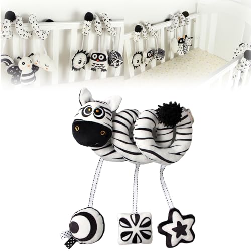 AQCQDQ Baby Activity Spielzeug Spirale Hängespielzeug, Kinderwagen Spielzeug Babyschale Spielzeug, Schwarz-Weißes Stoff-Spirale zum Greifen und Fühlen mit Glocke Spielzeug (Zebra) von AQCQDQ