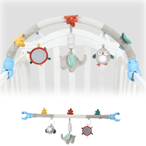 AQCQDQ Baby Kinderwagen Spielzeug Spielbogen, Baby Activity Spielzeug Spirale, Babyschale-Spielzeug mit Klemm-Befestigung, Hängende Babybett-Spielzeug mit Rassel und BB Gerät (Elefant) von AQCQDQ