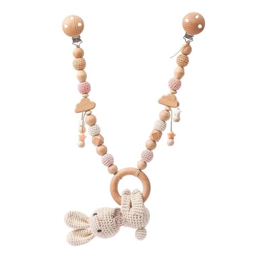 AQCQDQ Baby Mobile Kinderwagen Kette, Kinderwagenkette aus Holz und Baumwolle Gehäkelt, Kinderwagen Spielzeug, Babyschale Spielzeug für Babygeschenke zur Geburt (Kaninchen) von AQCQDQ