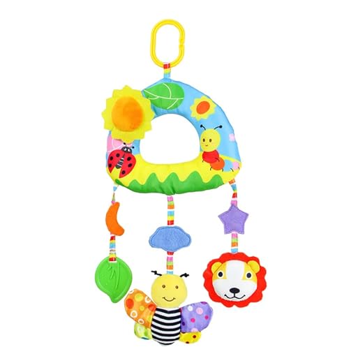 AQCQDQ Babyschale Spielzeug, Cartoon Tier Windspiel Autoaufhänger, Spirale Bett Kinderwagen Spielzeug, Kinderwagenkette für Kinderbett/Autositz/Babyschale (35 * 26 cm,Biene) von AQCQDQ