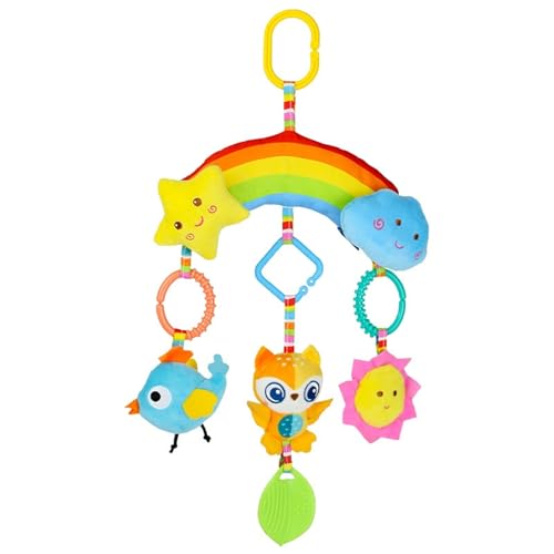 AQCQDQ Babyschale Spielzeug, Cartoon Tier Windspiel Autoaufhänger, Spirale Bett Kinderwagen Spielzeug, Kinderwagenkette für Kinderbett/Autositz/Babyschale (35 * 26 cm,Eule) von AQCQDQ