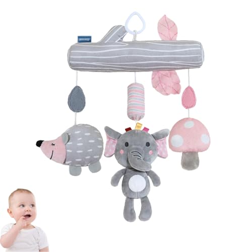 AQCQDQ Babyschale Spielzeug, Kinderwagen Spielzeug with Squeaker and Rattle, Plüsch Kinderbett Hängespielzeug für Babys und Kleinkinder Ab 0+ Monaten (Elefant) von AQCQDQ