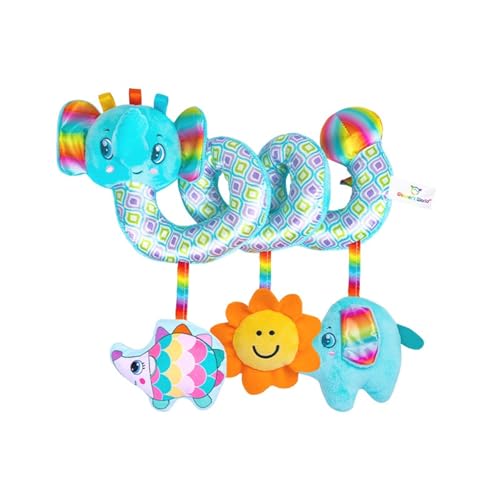 AQCQDQ Babyschale Spielzeug, Kinderwagenkette mit Einhorn Elefanten Mustern, kinderwagenkette mädchen, Hängendes Spiral Plüsch Spielzeug für Kinderbett, Autositz, Babyschale (28 * 24 cm,Elefanten) von AQCQDQ