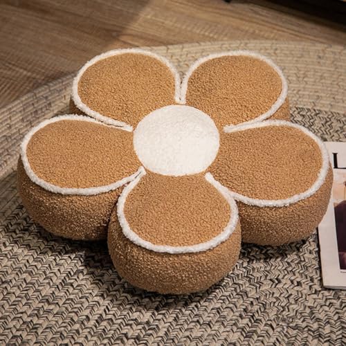 AQCQDQ Blume Sitzkissen, Plüsch Blumenkissen, 5 Blütenblätter, Blumenboden Kissen, Plüsch Blumen Sitzkissen Dekokissen Sofakissen für Kinderzimmer Hause Sofa Dekoration (40cm,Braun) von AQCQDQ